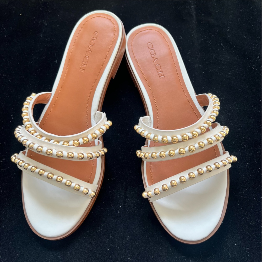 Coach Isa Studded Leather Slide Sandals- color Chalk Women’s size 7.5 worn once!